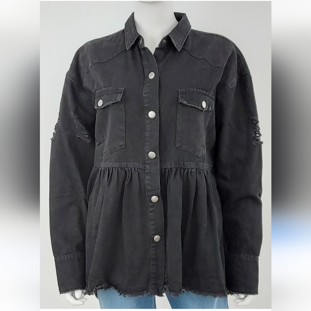 Coco + Carmen Black Ruffle Denim Spandex Jacket Size XXL